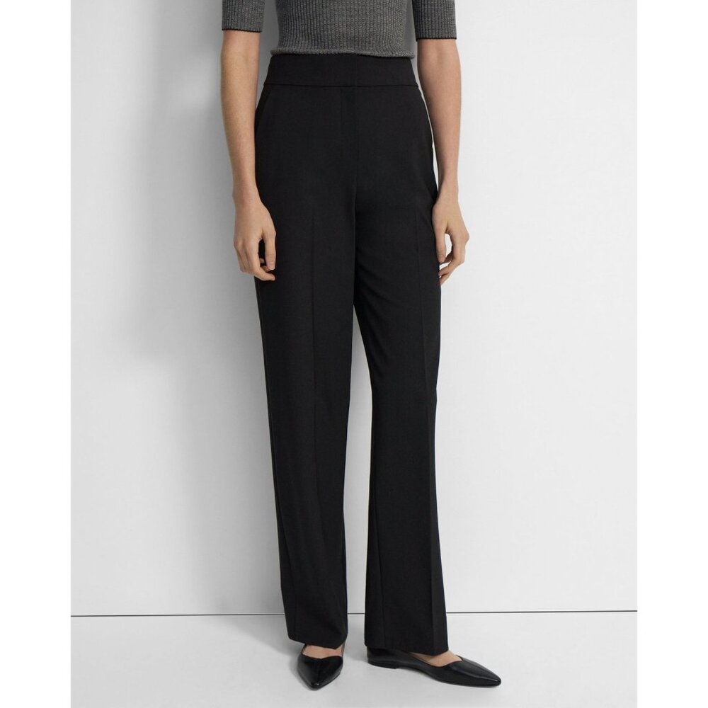 THEORY pants good wool high waist wide leg modern traceable stretch black 4